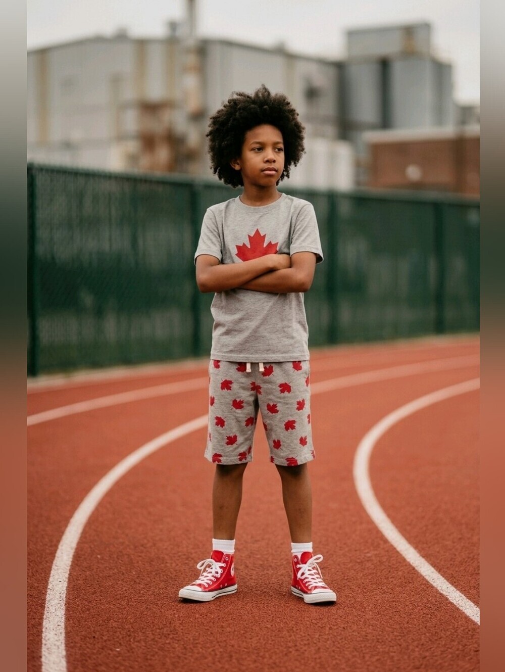 The Children's Place Gray Shorts with Red Maple Leaf Print